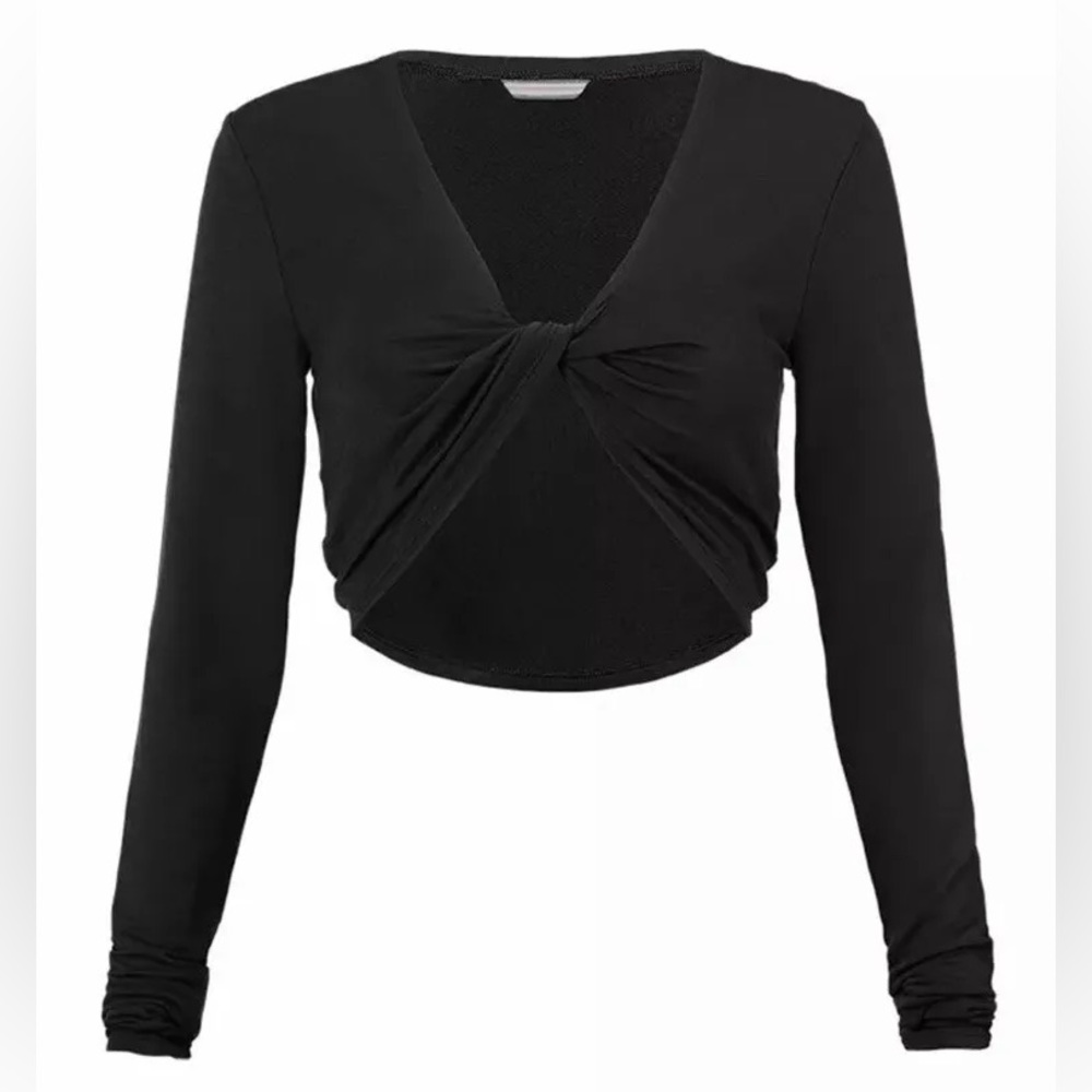 CAbi Black Cropped Wrap Long Sleeve Shirt XS
